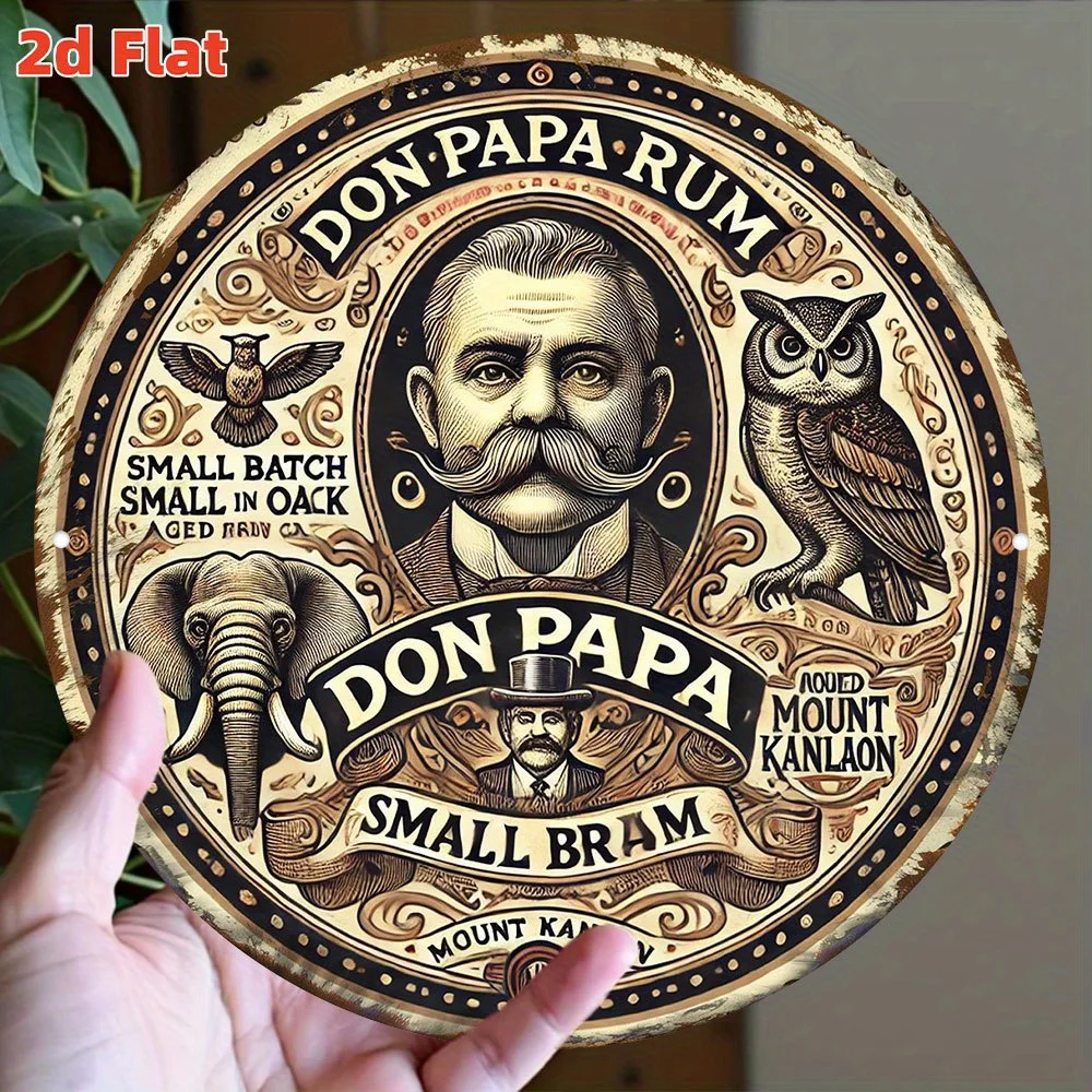 قطعة واحدة [فن جدار رم عتيق] لوحة فنية كلاسيكية على شكل دون بابا رم - علامة جدارية معدنية مستديرة من الألومنيوم مقاس 7.8 بوصة |   متين للاستخدام الداخلي/الخارجي