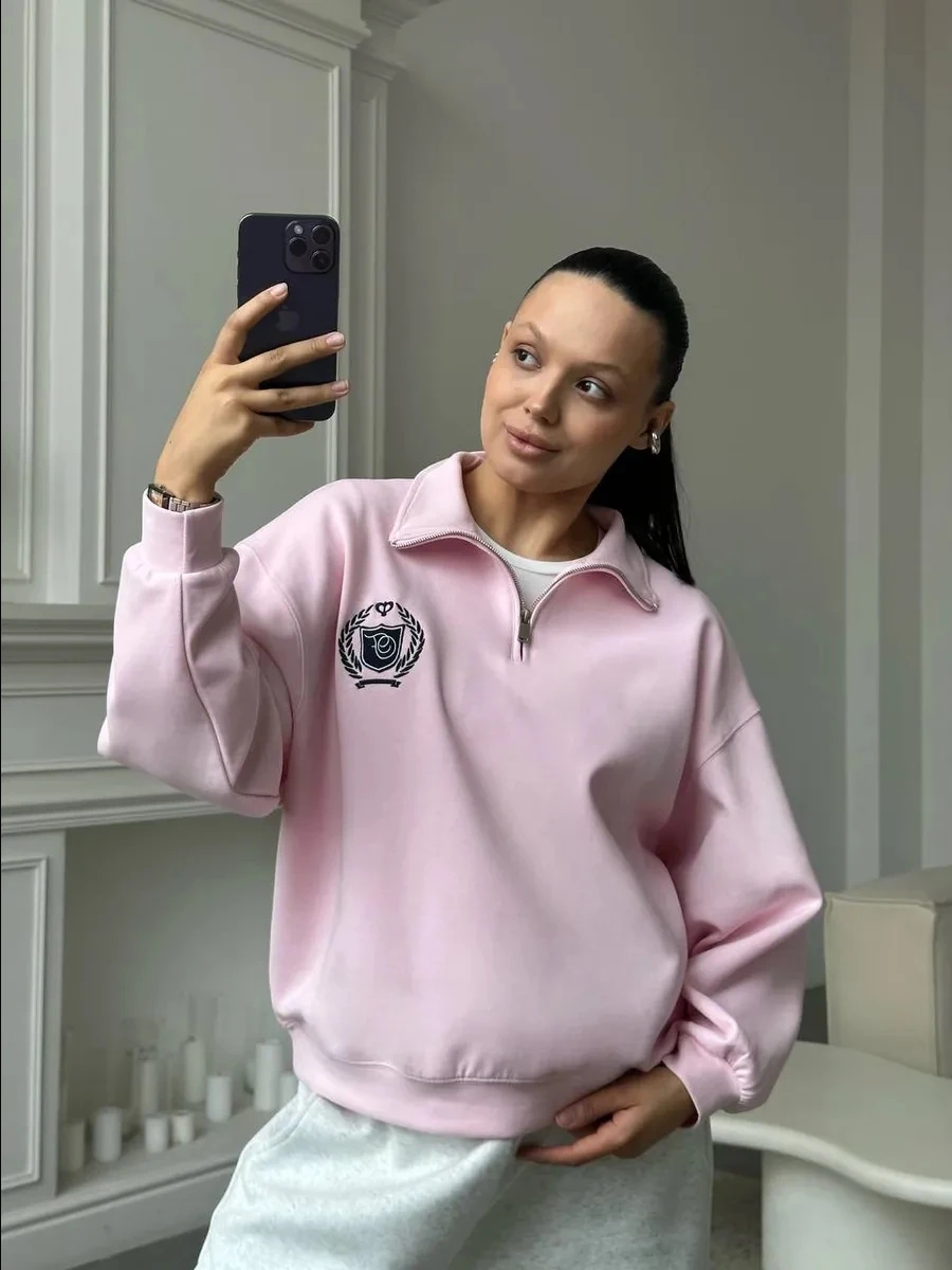 

Свитшот Sweet f Zip с принтом, свободного кроя, с длинными рукавами, для повседневной носки, модный, стильный, в разных цветах