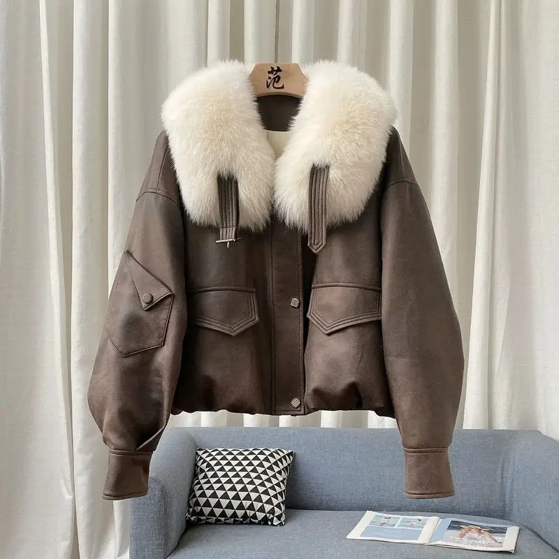 High Quality Detachable Imitation Fur Winter Coat Women\'s Big Fur New Navy Collar Bat Sleeve Down Jacket Coat