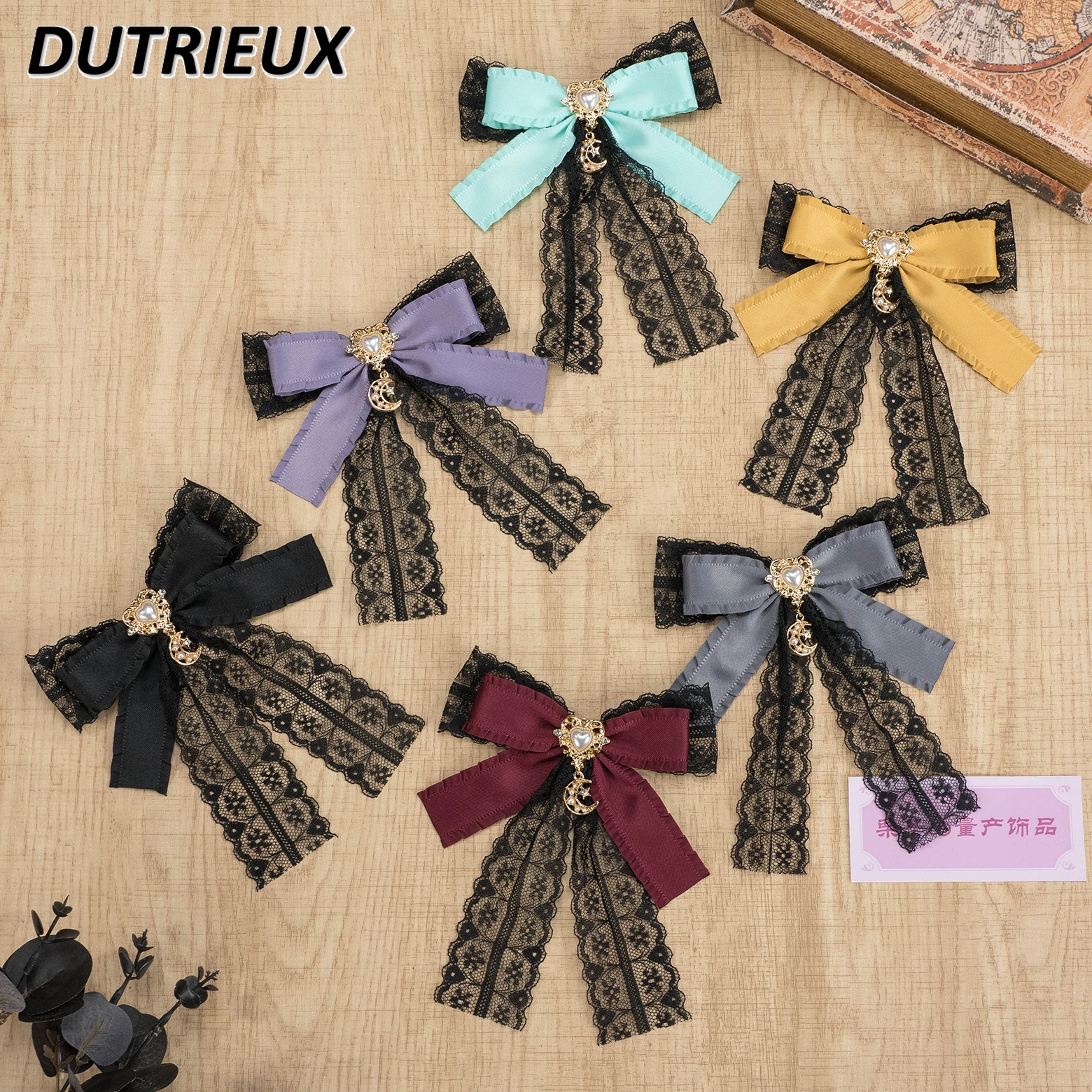 Mass-produced Mine Double Ponytail Lace Bow Hairpin Japanese Sweet Cute Girl Ruffle Pearl Love Pendant Jk Hair Clip Accessories