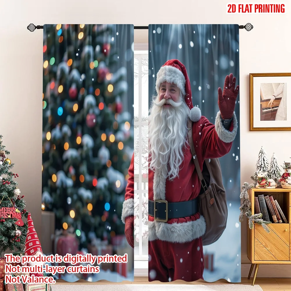 

2pcs 2D flat printing Christmas Curtains Santa Claus Christmas Winter Festive Polyester Fabric Without Electricity Birthday