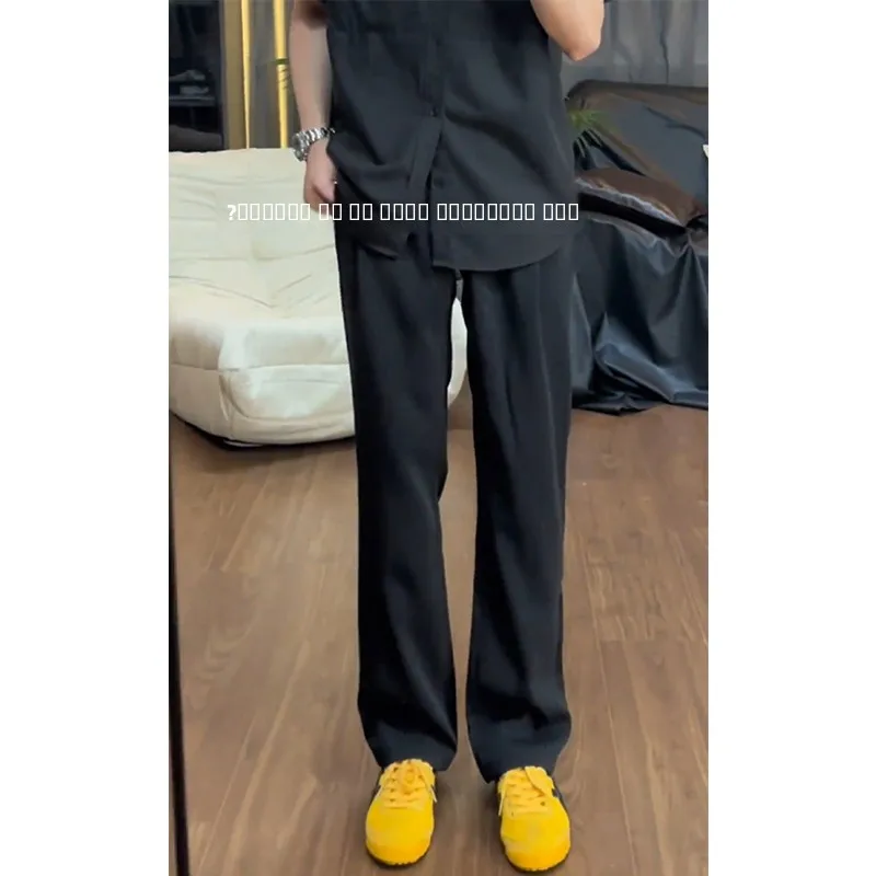 

Bla Ice Silk Men's Summer Thin Straight Leg Pants Cool Lightweight Drapey Slimming Straight Cut Trousers Casual Youth Faion