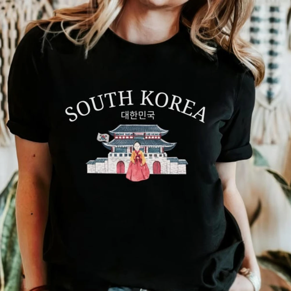 Südkorea Tops Seoul Korea Trip T-Shirt Brief Kleidung Vintage Nostalgie Bequeme Persönlichkeit Fit Sweatshirt für den täglichen Gebrauch