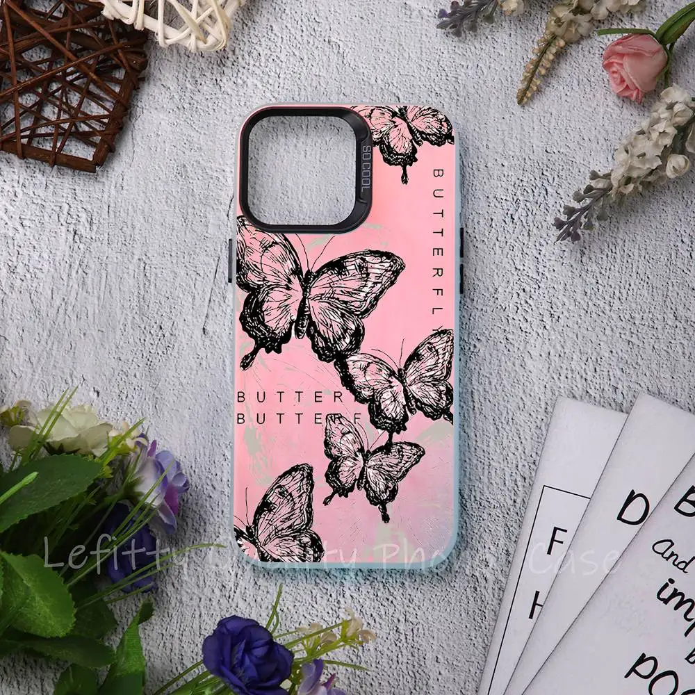 Retro Black Butterfly Fashion Phone Case For IPhone 17 16 15 14 13 12 11 Plus Pro Max Multicolor Aurora Laser Shockproof Funda