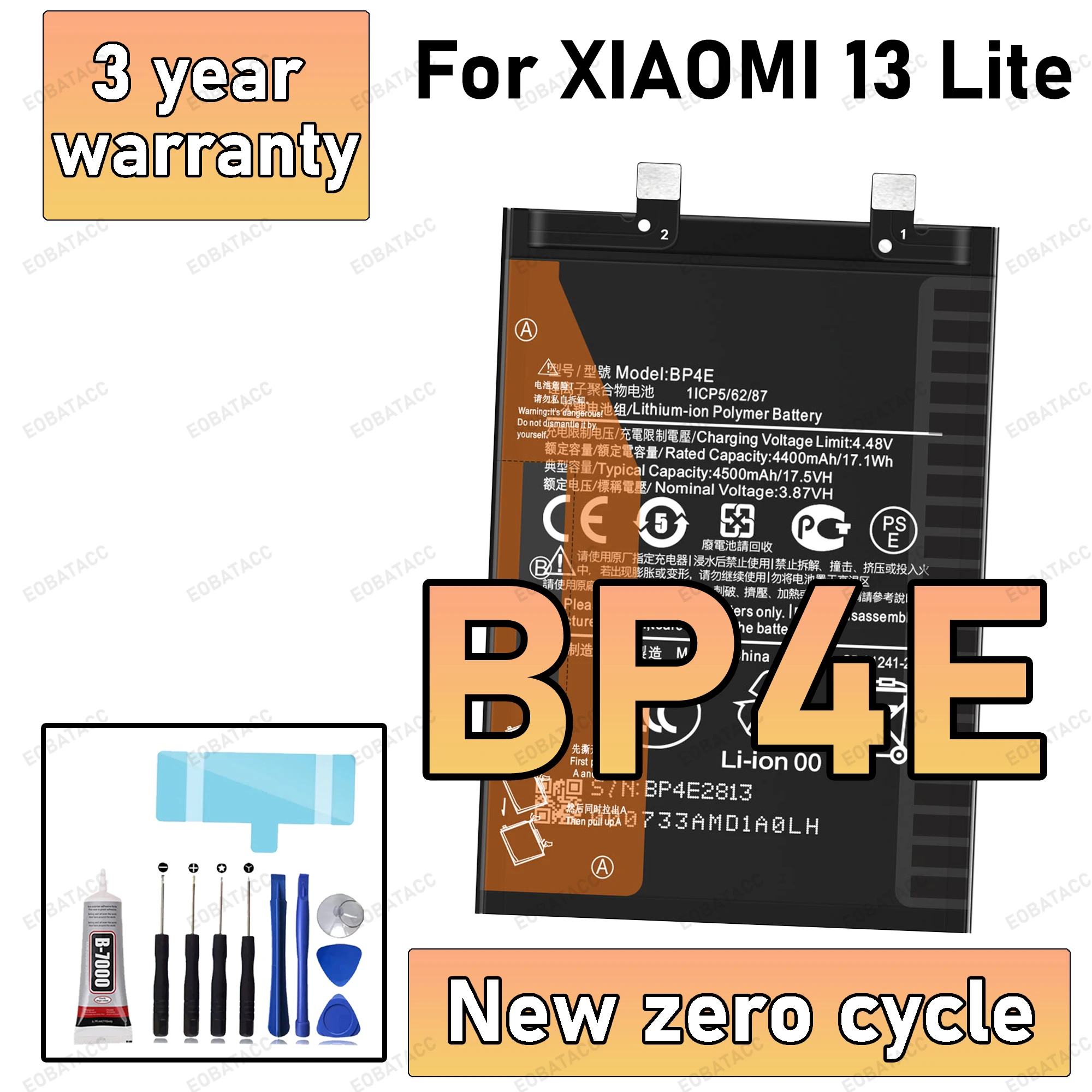 

100% новый высококачественный аккумулятор BP4E для XIAOMI 13 LITE/MI 13 Lite, сменный аккумулятор + бесплатные инструменты