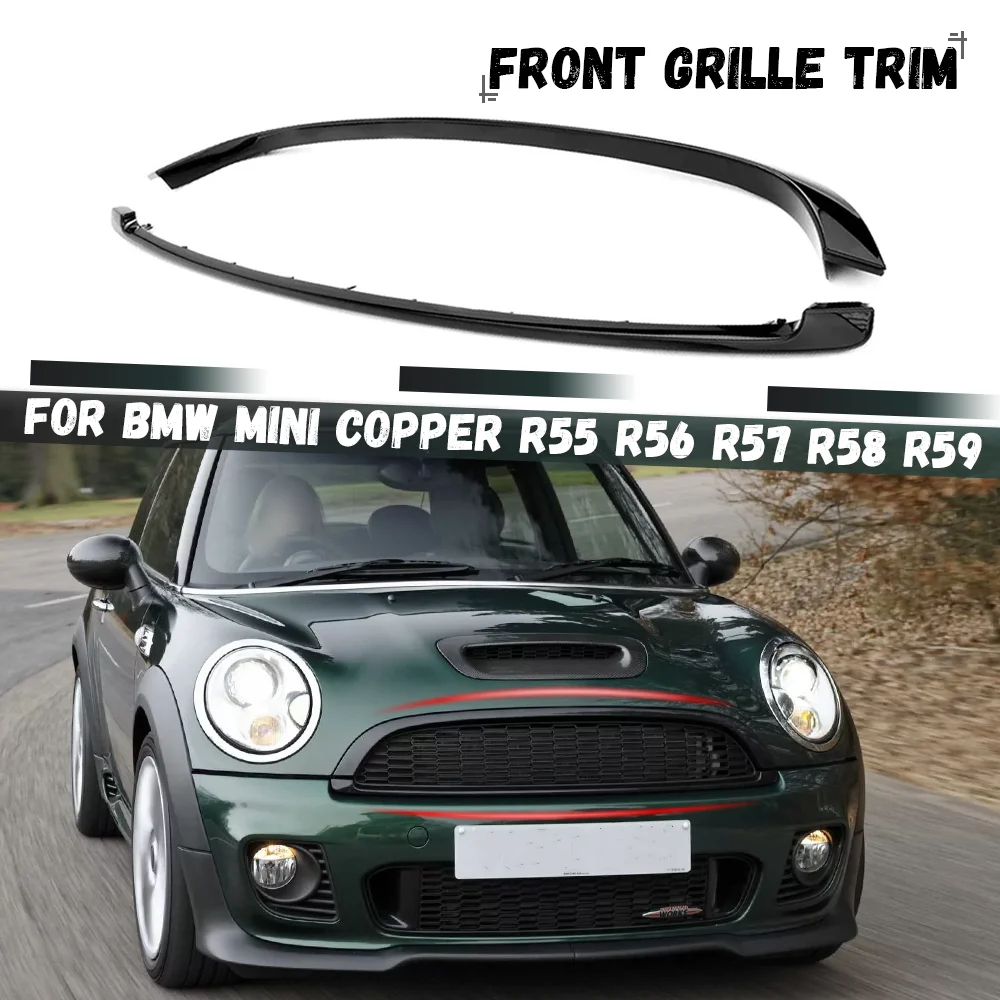 Tiras de rejilla delantera de color negro brillante, embellecedor de cubierta para BMW MINI Copper S & JCW R55 R56 R57 R58 R59, parrilla de inserción de parachoques delantero