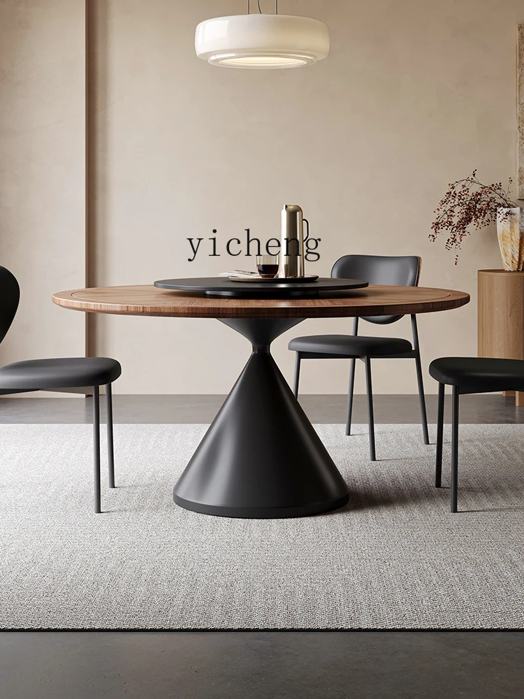 

TWR wood grain parquet rock slab dining table size apartment with turntable round table