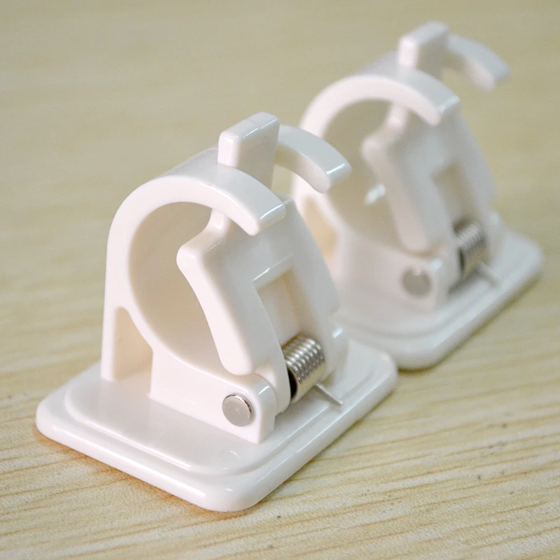 2pcs Self Adhesive Curtain Rods Bracket White Hanger Crossbar  Clips Wall Hooks Organizer Rails Rack Home Storage