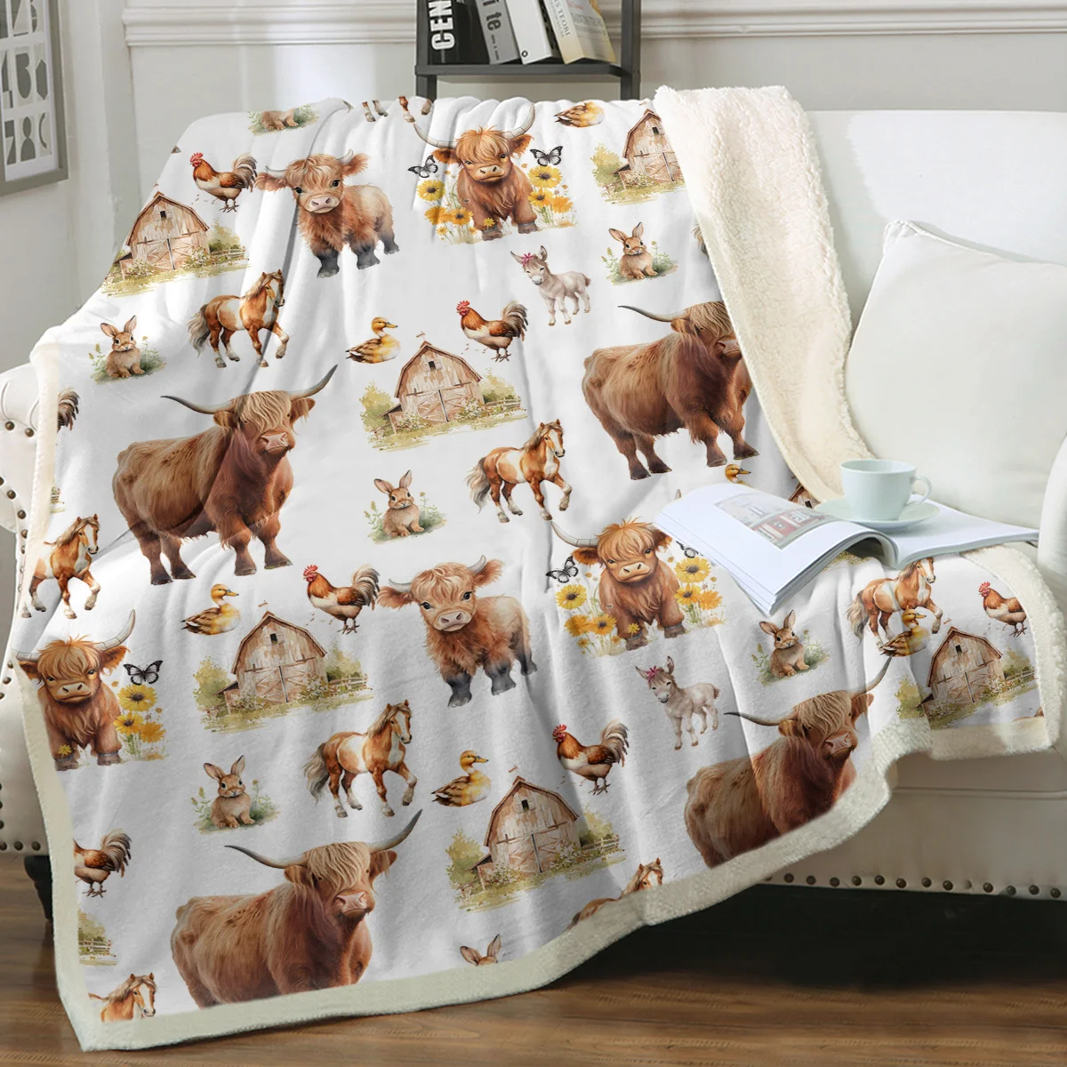 BeddingOutlet Animals Farm Sherpa Fleece Blanket Soft Warm Fluffy Bull Horse Chicken Duck Donkey Blanket for Boys Girls Bedroom