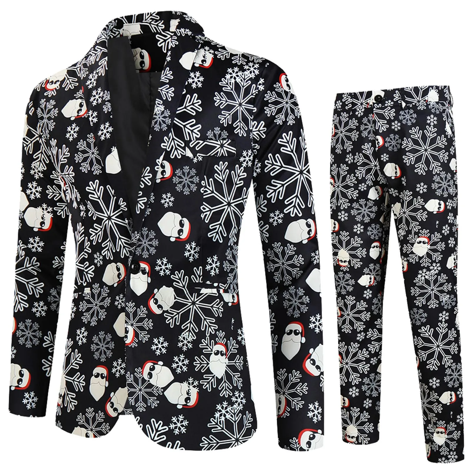 Conjunto de chaqueta con estampado navideño para hombre, traje de dos piezas para fiesta de Navidad, Otoño, Primavera