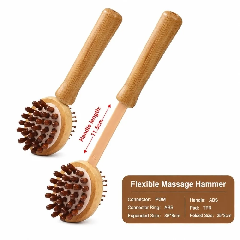 Double Sided Head Hand Massage Hammer Wooden Handle Long Grip Body Tapping Stick Bead Nodule Light Weight Back Beater Massager
