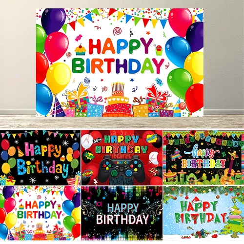 Fondo de feliz cumpleaños, cartel para niños y niñas, globos coloridos para fiesta de cumpleaños, carteles de pared, suministros de decoración para pasteles de fondo
