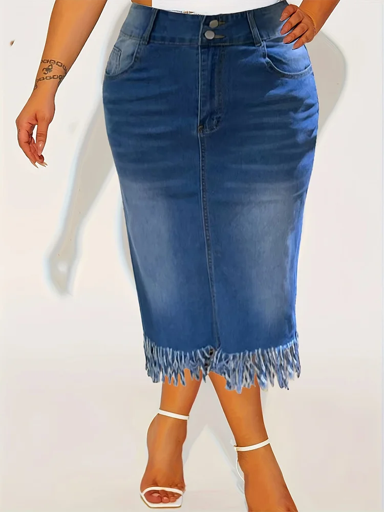 Długie jeansowe spódnice damskie z frędzlami Moda Casual Comforts Slim Mid Waist Stretch Denim Plus Size Half Skirt Four Seasons of Wear