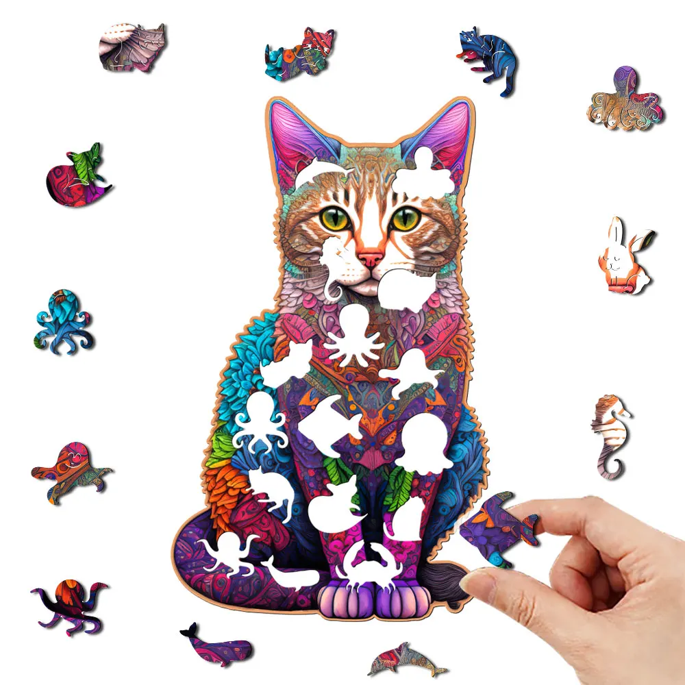 Colorful Cat Wooden Puzzle Personalized 3D Puzzle Adult Children's Gift Education Children's Toy Game