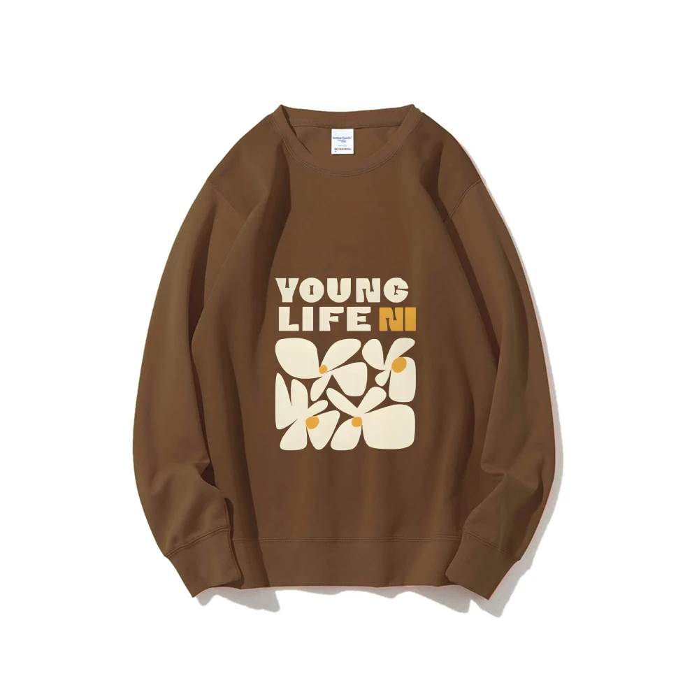 Y2k Graphic Sweatshirt Young Life with Abstract Floral Print Trendy Energetic Soft Fabric for Youthful Casual Clothes