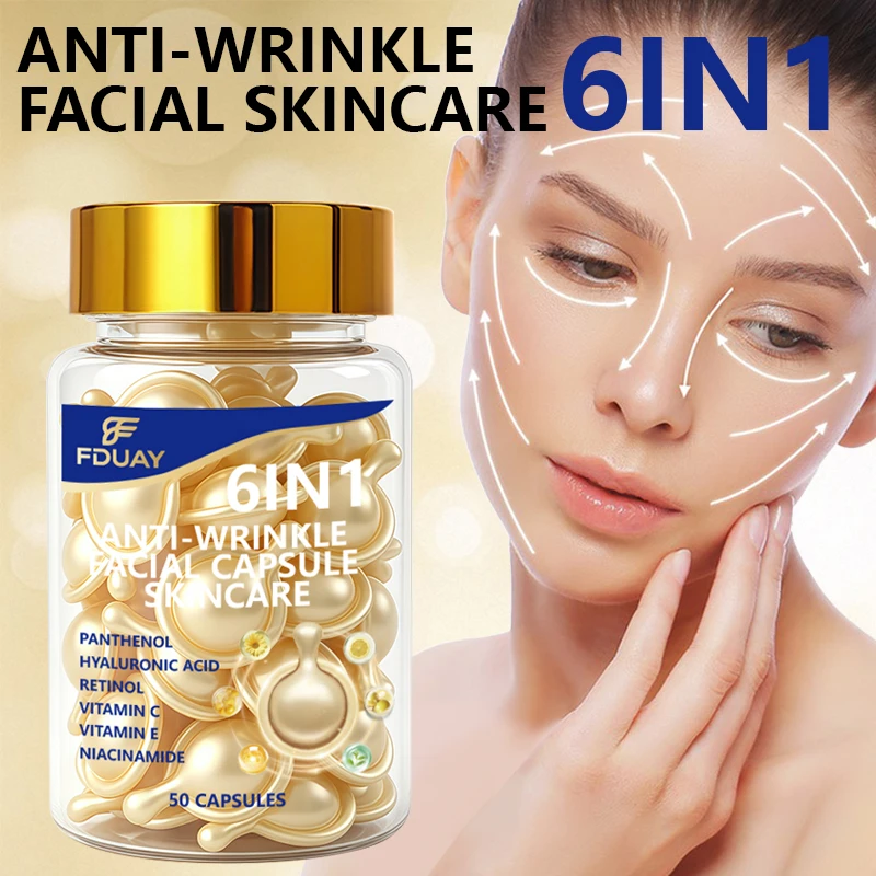 FDUAY 6-in-1 Anti-Wrinkle Facial Capsule Serum Multi-Active Complex Hydrating Skin Tone Firming Essential for Facial Care