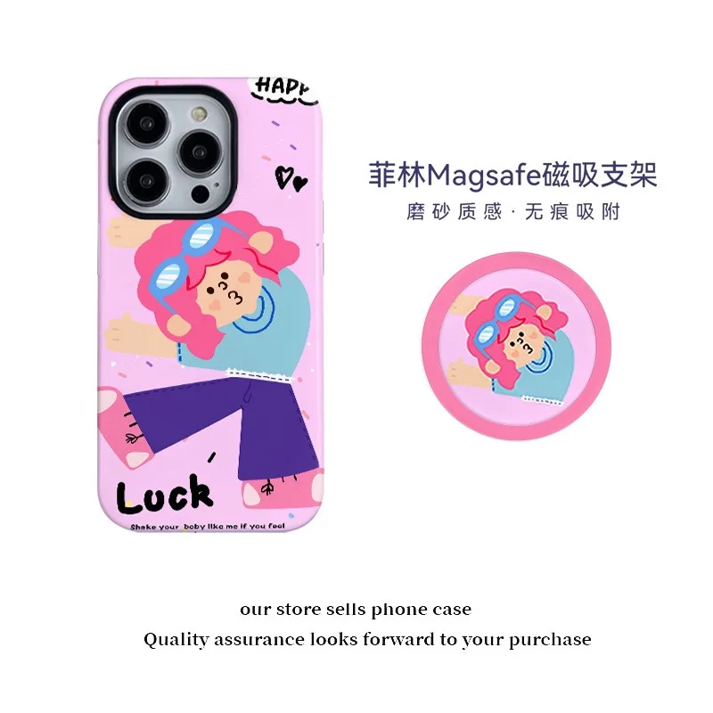 

Pink Summer Colorful Girl Cartoon Case for IPHONE 16E 15 14 ProMax 13 12 MINI 11 PRO Acrylic TPU Two in One Magnetic Phone Cases
