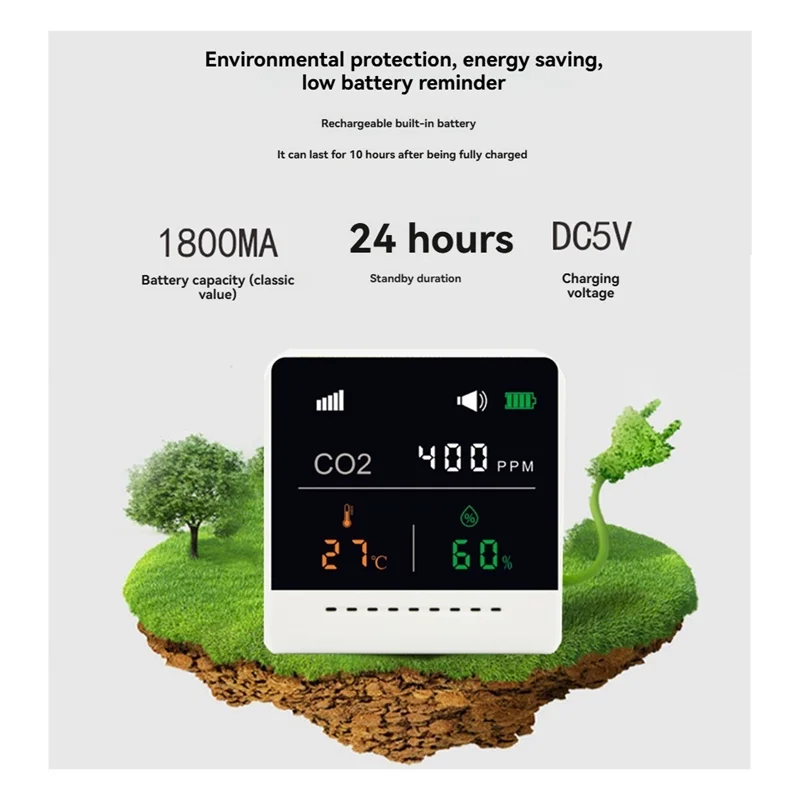 

-A20Z USB Charging Carbon Dioxide Air Quality Detector Temperature Humidity Environment Monitor CO2 Gas Concentration NDIR