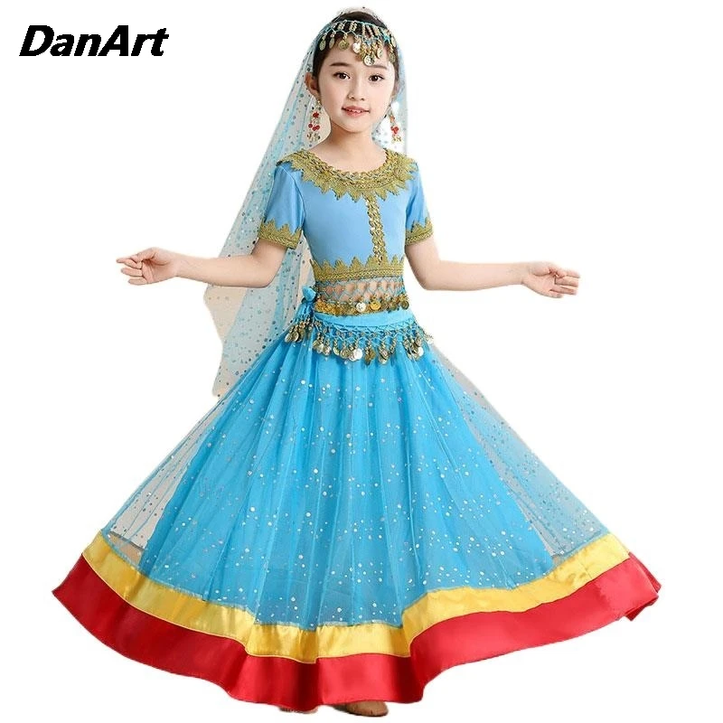 

2-5PCS Girl Belly Dance Costumes Set Halloween Festival Princess Outfit Bollywood Indian Dance Clothes Set for Kids Attire