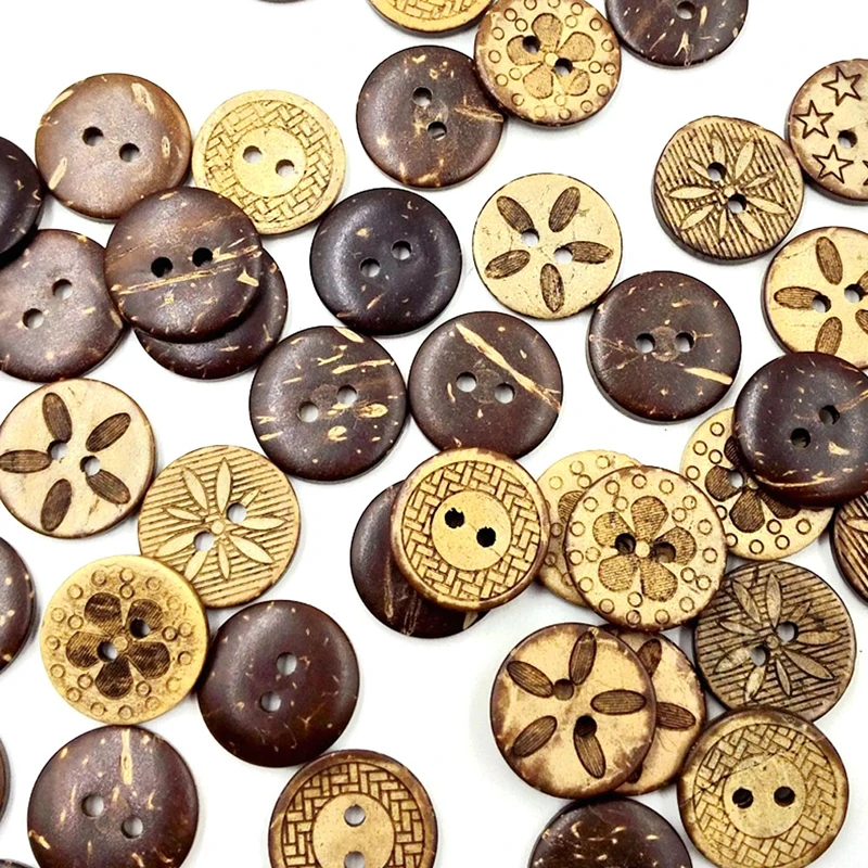 50Pcs/Pack Brown Shell 2 Holes Buttons fit Sewing Scrapbooking 18mm