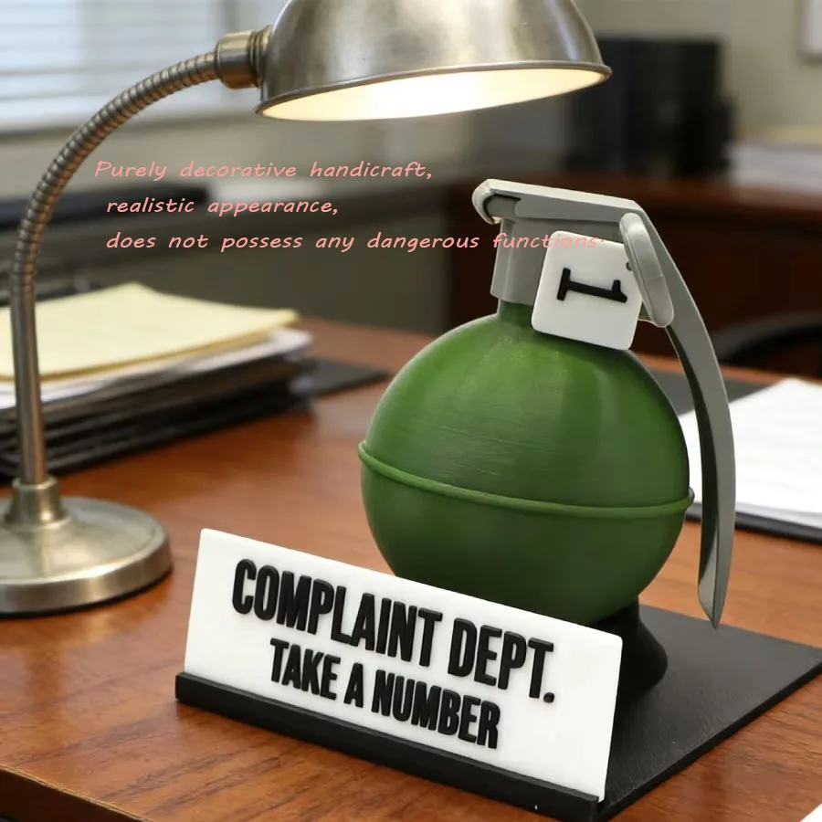 Complaint Department Ticket Counter Ornament Funny Grenade-Shaped Office Decoration 3D Printed Sarcastic Desk Sign Humorous