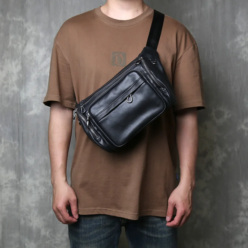 

Real Leather Chest Bag For Men Leather Cover Layer Outdoor Casual Korean Version Trendy Single Shoulder Crossbody Bag