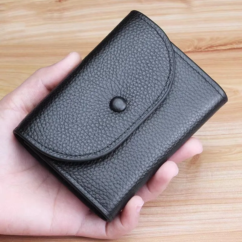 BUYLEMO Litchi Grain PU Leather Snap Button Card Wallet, Multi Card Slots Short Purse with Zipper Coin Pocket Unisex
