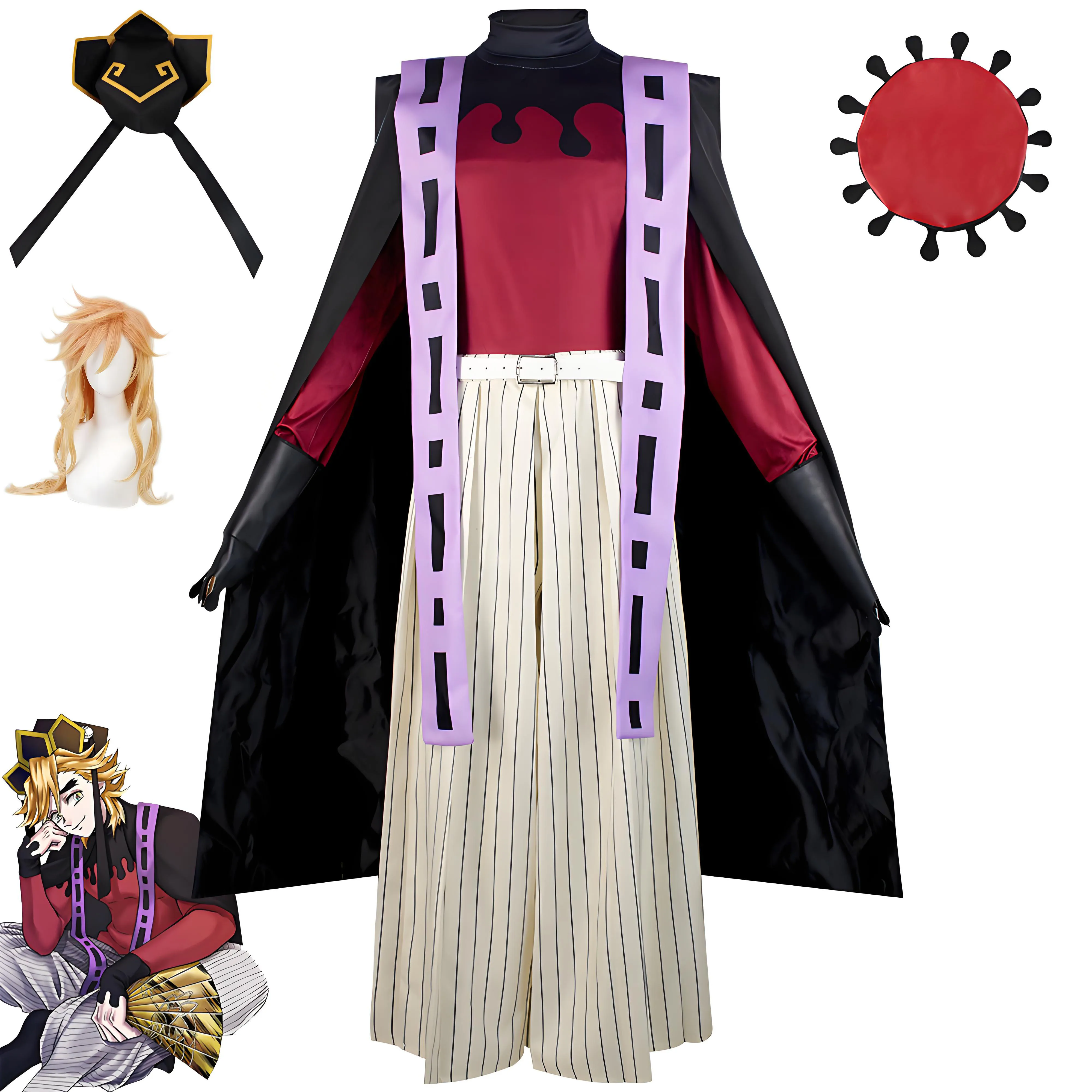 

Demon Doma Douma Cosplay Costume Wig Fan Sets Kimetsu No Yaiba Outfit Halloween Anime Douma Kimono for Men Women