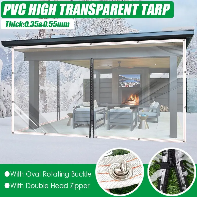 Customizable PVC Clear Tarpaulin With Zipper Soft Glass Door Curtain With Rotating Buckle Waterproof Screen With Twist Lock