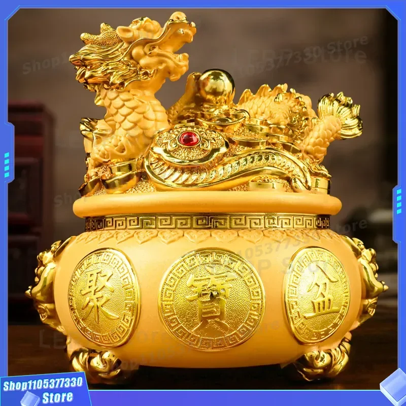 Golden Dragon Cornucopia Piggy Bank Chinese Style Ornament for Living Room Wine Cabinet Office Decor Store Opening Gift Item