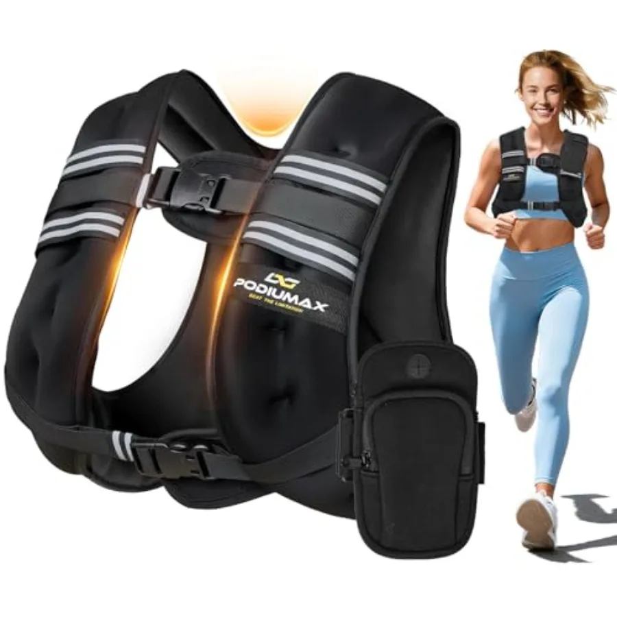 

PodiuMax Weighted Vest for Women 6lb-30lb Adjustable with Phone Bag Black Snug Fit for Walking Running Strength Training Muscle