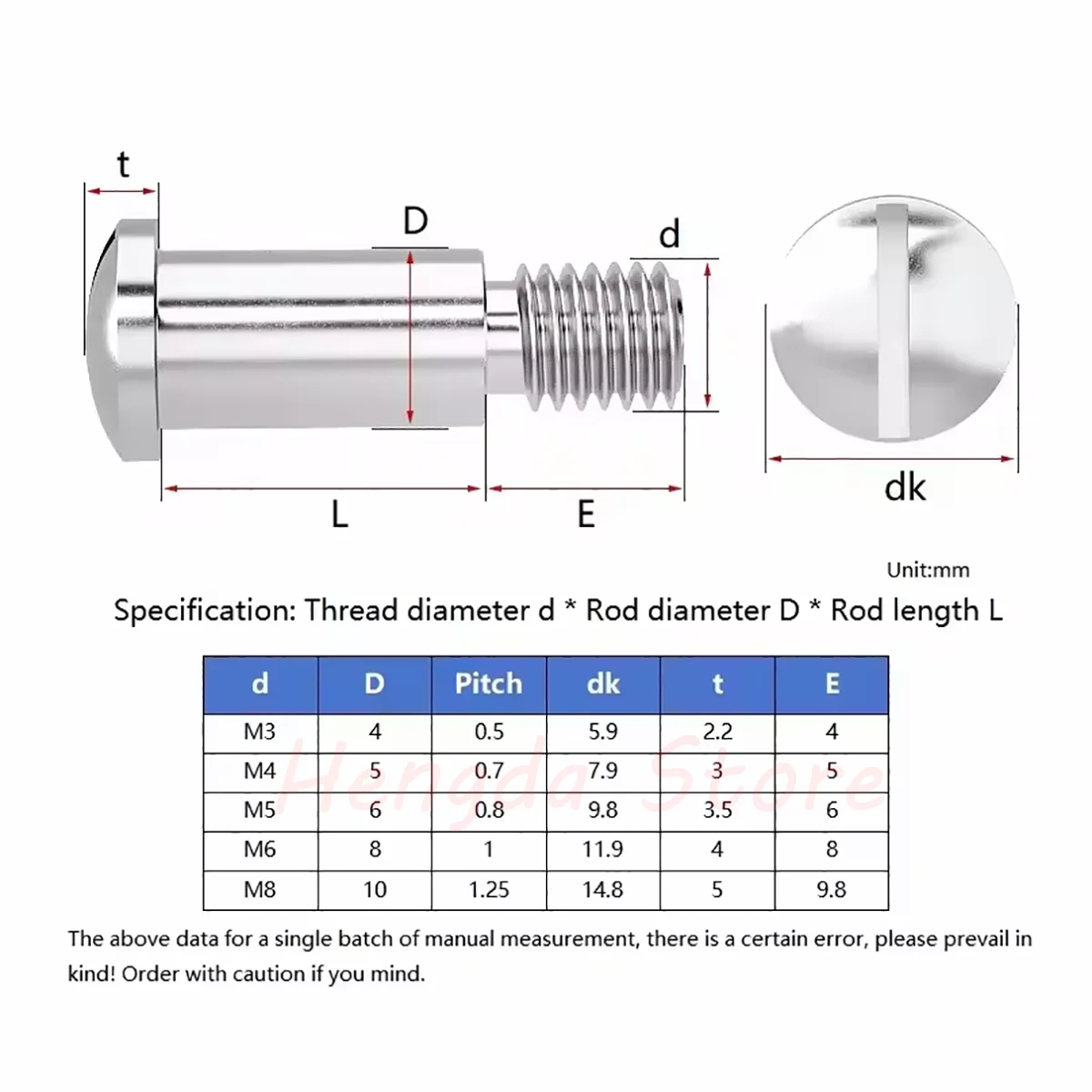 M3 M4 M5 M6 M8 GB946 304 Stainless Steel Spherical Slotted Positioned Shaft Shoulder Step Screw Plug Limit Screw Bearing Bolts