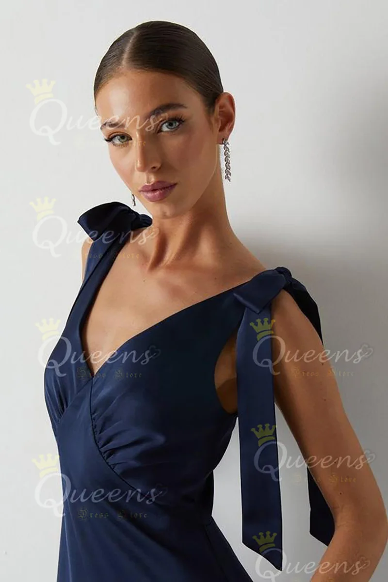 QueensLove Sexy Bridesmaid Dress V-Neck Satin Evening Prom Party Dress Straps A-Line Elegant Wedding Dress Customize