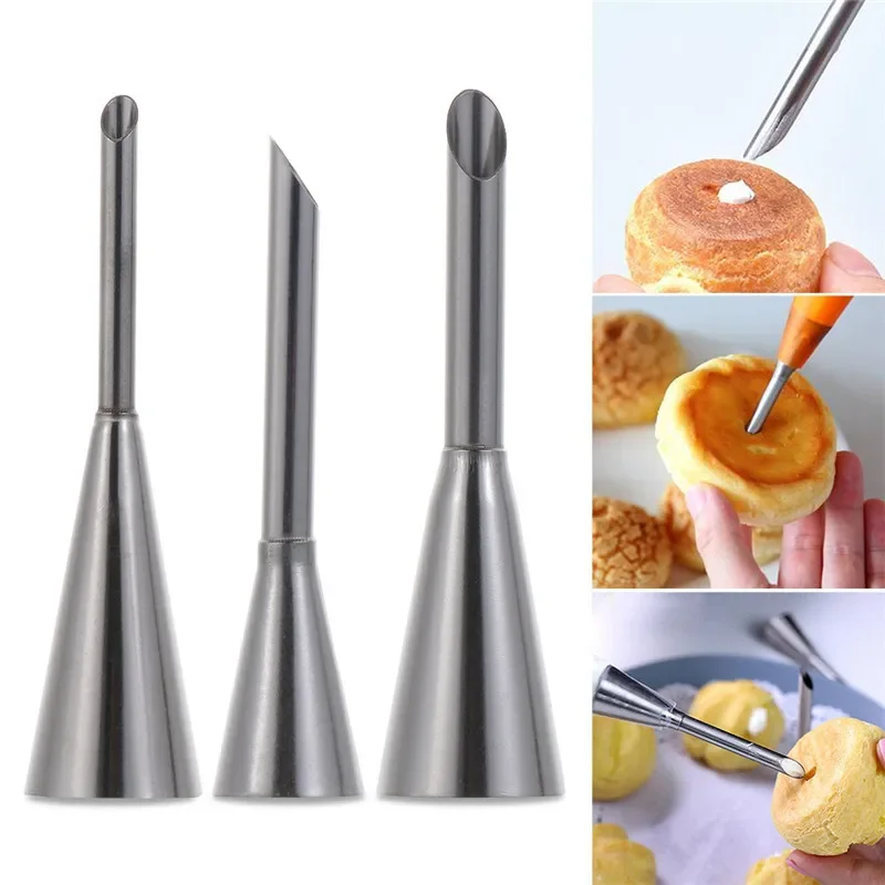 Stainless Steel Long Cream Puff Icing Piping Nozzle Tips for Baking Cream Icing Piping Nozzle Tip Decorating Tool