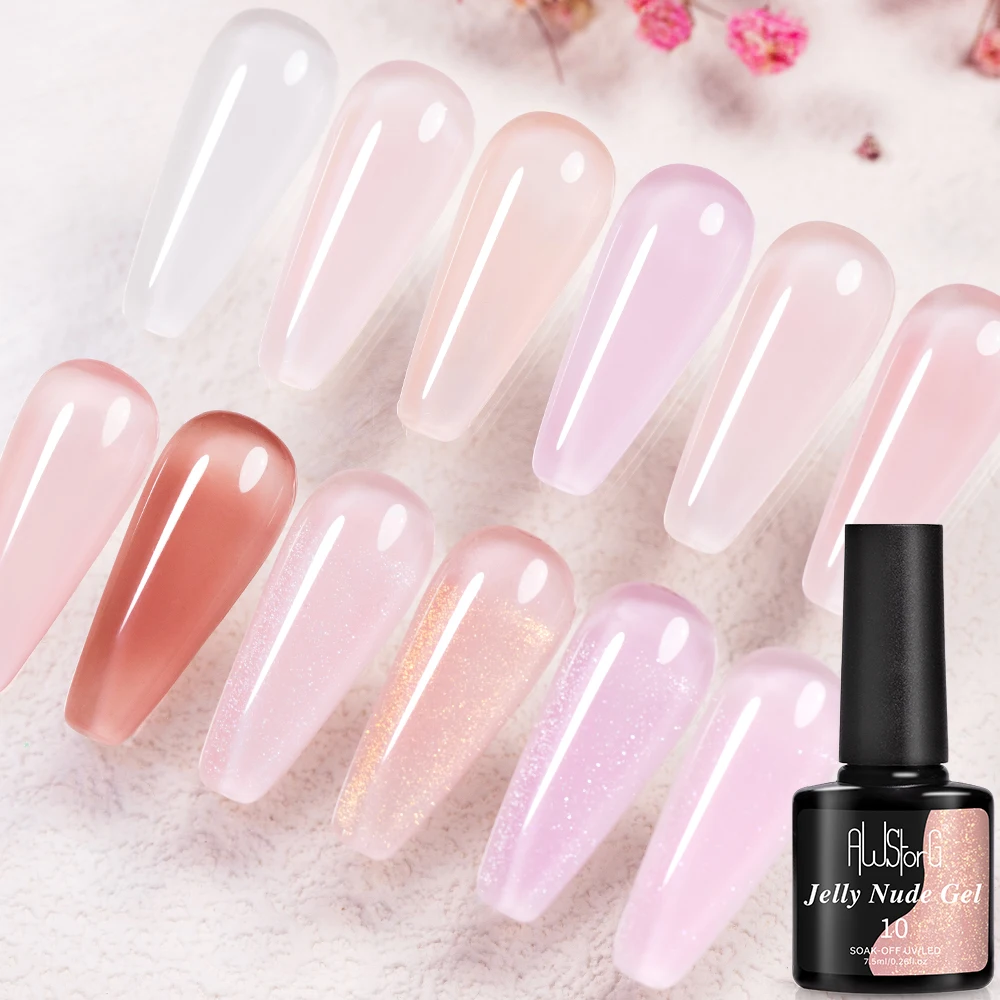 AWStorG 6Pcs/Set 7.5ML Jelly Nude Gel Nail Polish Translucent Pink Nail Gel Varnish Soak Off UV Gel Polish Long Lasting