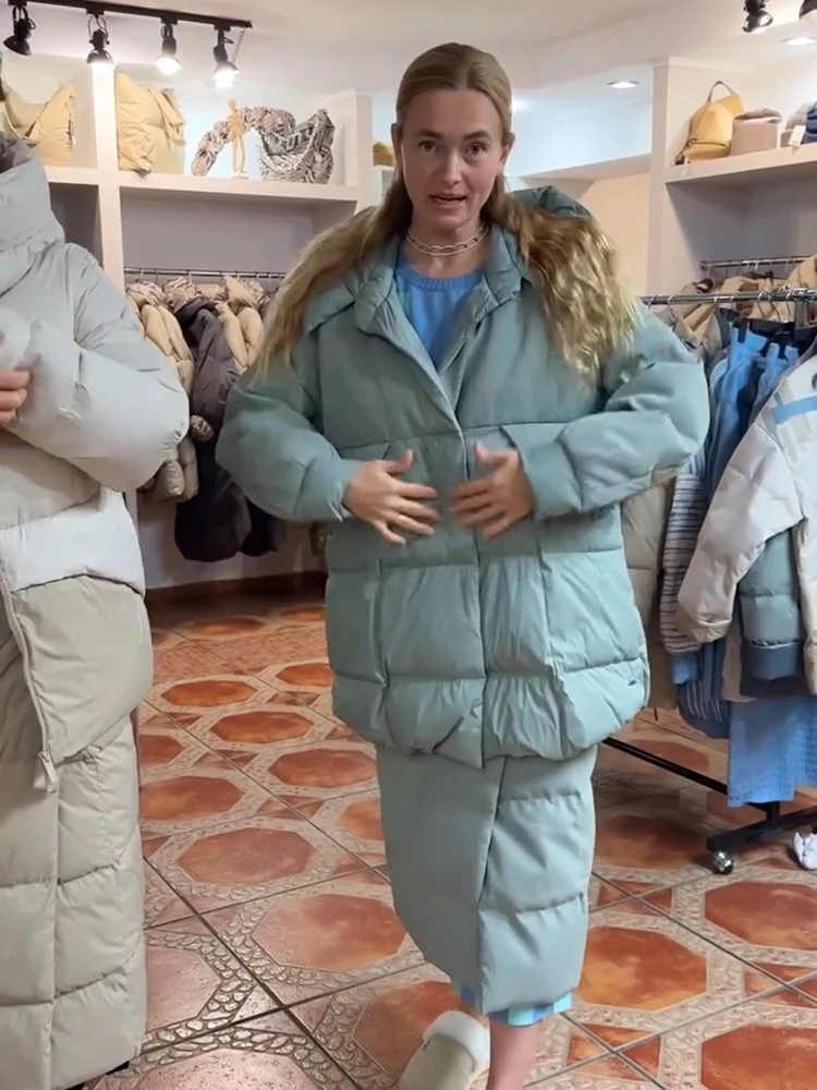 Women Down Puffer Vest Skirt 2 Piece Set Padded Stand Collar Loose Warm Zip‑up Long Waistcoat 2026 Winter Warm Street Outwear