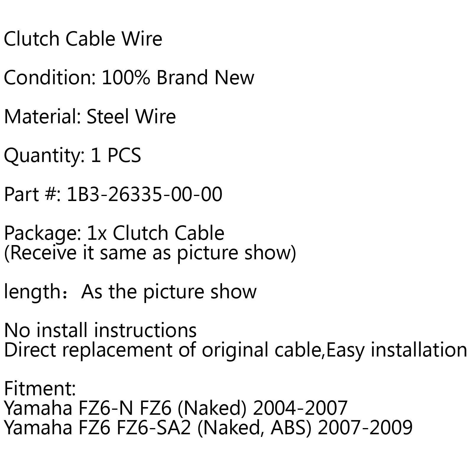 Clutch Cable Replacement For Yamaha FZ6-N FZ6 (Naked) 04-07 FZ6 FZ6-SA2 07-09