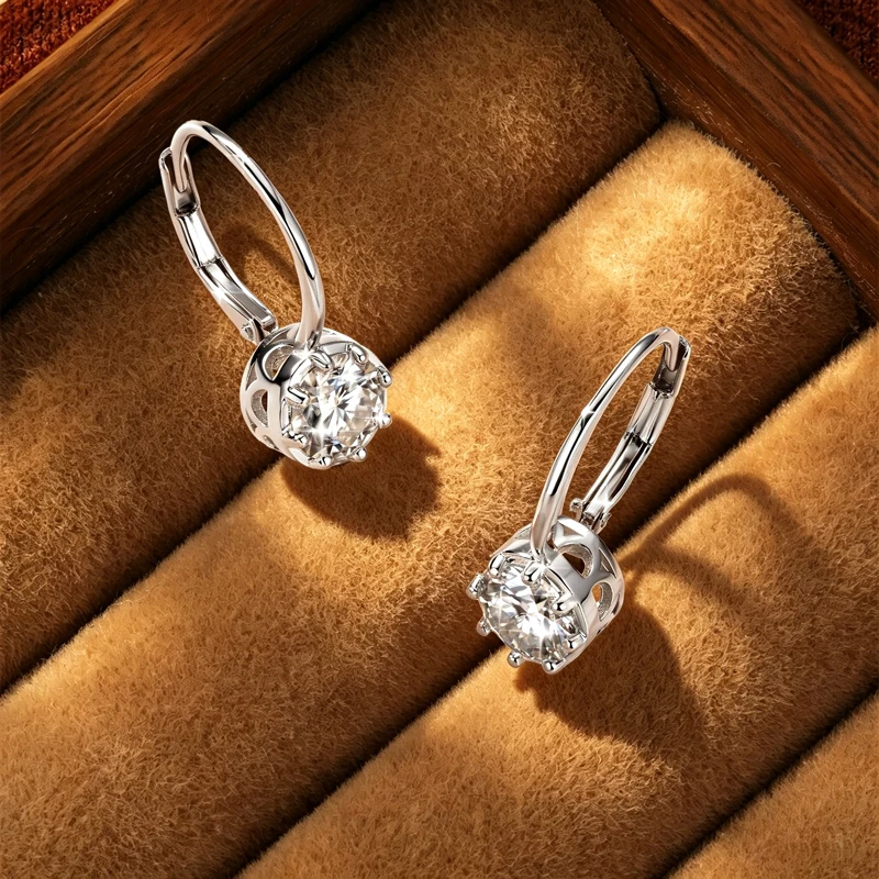 Rrjzz Solitaire 6,5 mm D-Farbe Moissanit-Ohrringe mit ausgehöhltem Design für Damen, 1 Karat, acht Krallen, Leverback-Ohrringe, Schmuck – Detail 11