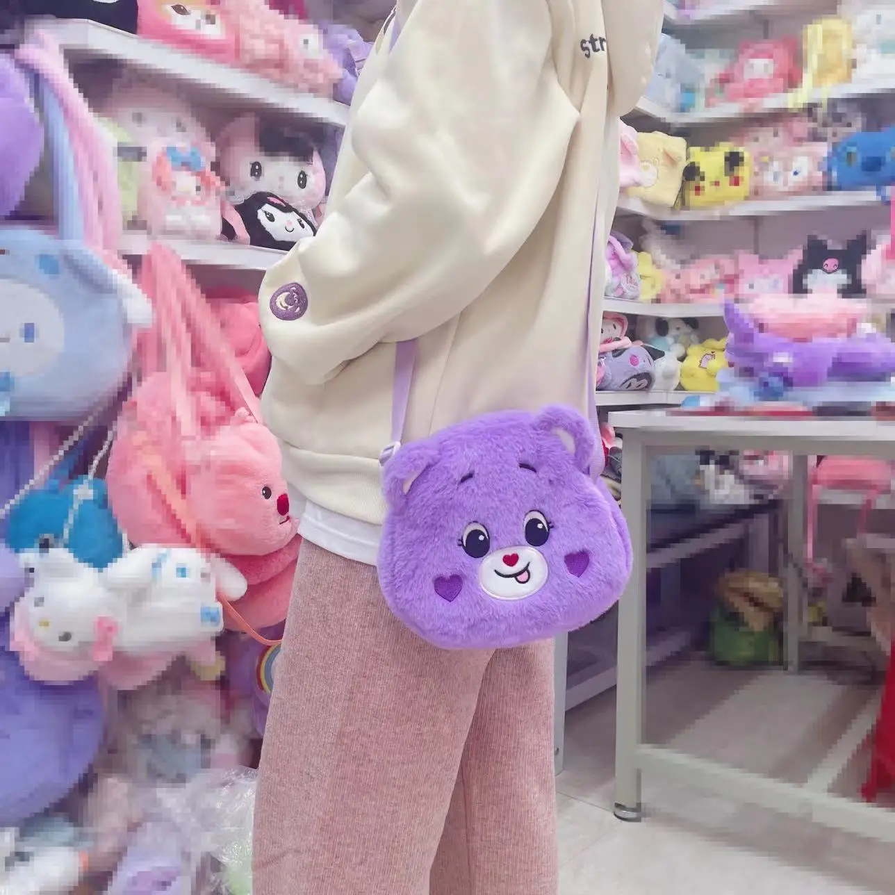 Kawaii Cartoon Carebears Student Plush Crossbody Bag Large Capacity Storage Bag Children\'s Holiday Gift