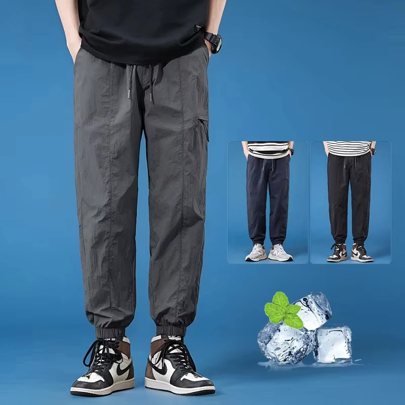 Hochwertige, dünne, lockere, schmal zulaufende Haremshose für Herren, Cargohose mit Reißverschlusstaschen, schnell trocknende Hose mit elastischem Bund, Herrengröße 4XL