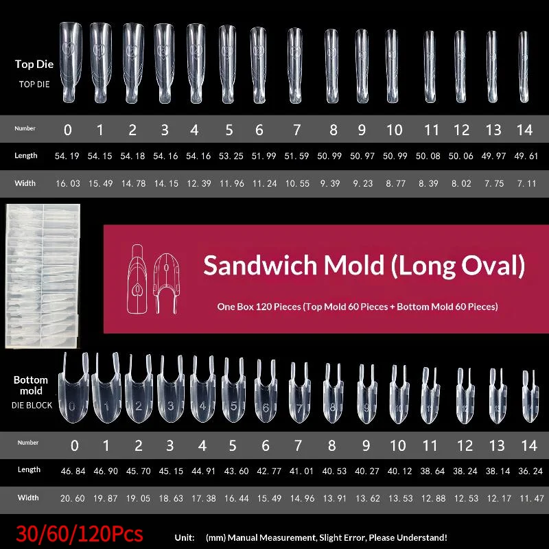 *Sandwich Dual Nail Forms 30/60/120pcs Clear Rocket Shape Full Cover Long Lasting Manicure Molds for Home & Salon Nail Art