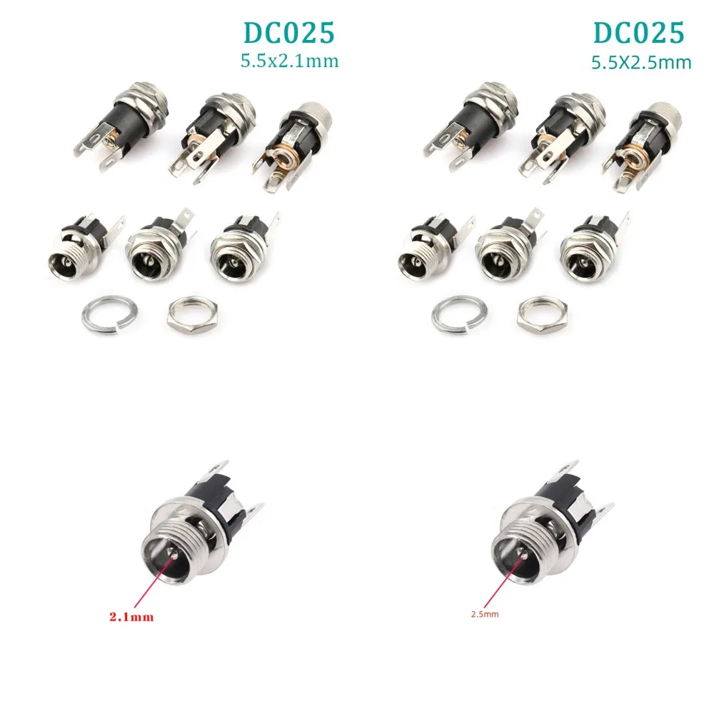 5Pcs DC099 DC025M 5.5x2.5mm 5.5x2.1mm DC Power Jack Socket Connector 5.5x 2.1mm 5.5x 2.5mm 3.5x 1.35mm,14mm DC Power Plug