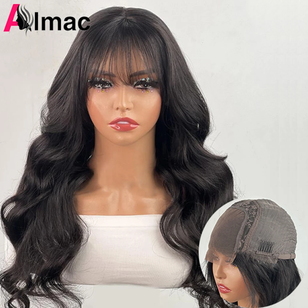 

Glueless 4x4 Lace Body Wave Human Hair Wig With Bang 13x4 Transparent Lace Frontal Wig For Women Indian Remy 4x1 T Part Lace Wig