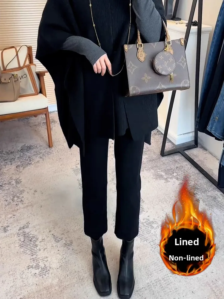 하이웨이스트 안감 있는 스트레이트 레그 진 여성용 2025년 신상 블랙 가을 겨울 슬림핏 레이디스 브레드스티 팬츠