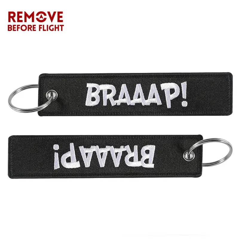 Car Keychain BRAAAP Embroidery Key Chain For Motorcycles and Cars Holder Key Fobs with Chains OEM Remove Before Flight Key Ring