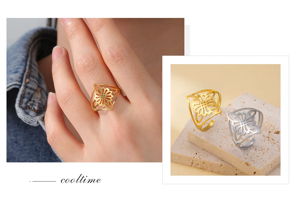 COOLTIME Hexenknoten-Ring für Frauen, Edelstahl, verstellbar, Blume, Irland, keltischer Ring, Schmuck, Geschenk, Großhandel – Detail 11