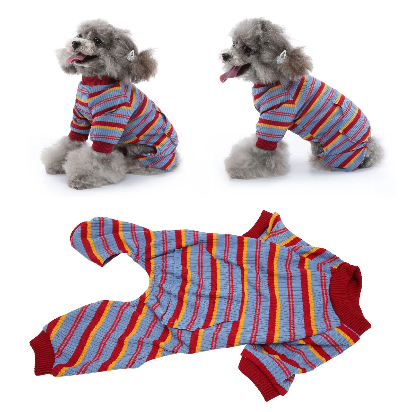 Dog Striped Pajamas Spring Autumn Winter Stylish Classic Soft Breathable 4 Legged Pet Bodysuit For Small Medium Dogs