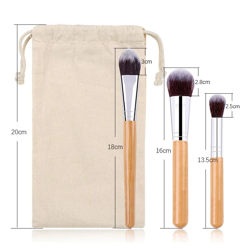 Ensemble de pinceaux de maquillage avec manche en bambou naturel, fond de teint de haute qualité, mélange cosmétique, ensemble d'outils de maquillage avec sac en coton, 11 pièces/ensemble