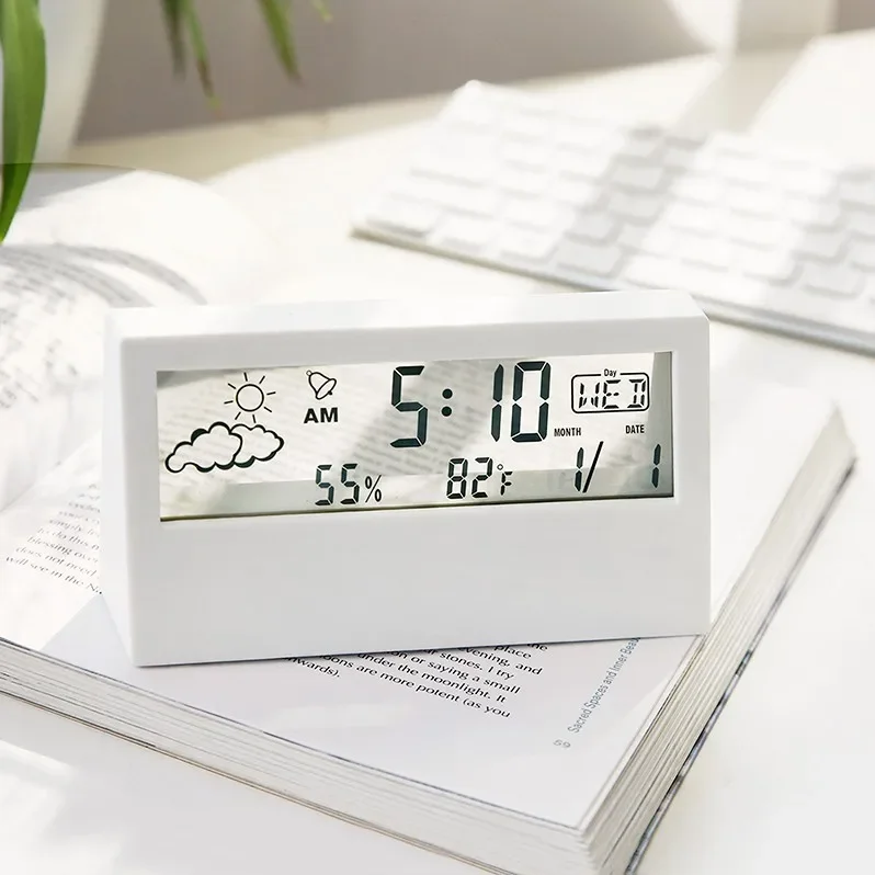 

Multifunction Electronic Clock Temperature Digital Thermo-Hygrometer and Humidity Meter Transparent Calendar Weather
