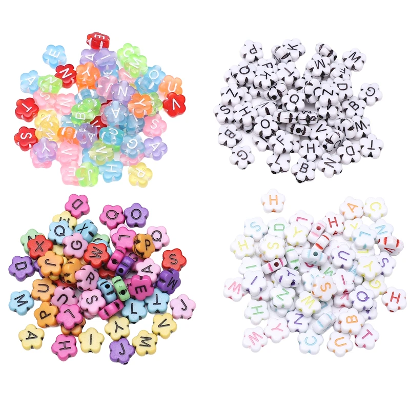 100pcs 10mm Mix Colour Acrylic Plum Blossom Flower Letter Beads Loose Beads for Earring Bracelet Necklace DIY Jewelry Making